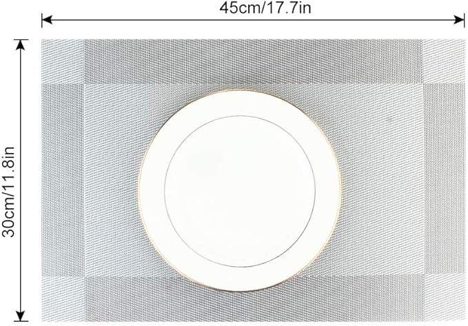 DACHUI Placemats Set of 8, Linen Look Woven Place Mats, Water Resistant, Heat Resistant, Washable, Durable Table Mats (Silver Grey)