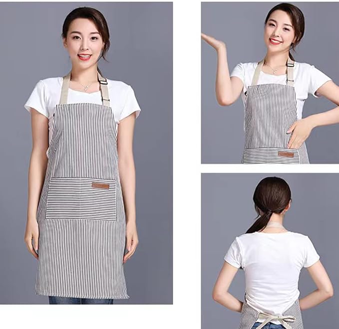 RUIBOLU Adjustable Bib Apron with 2 Pockets Cooking Kitchen Cotton Aprons for Women Men Chef Restaurant BBQ Painting