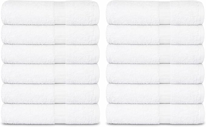 GOLD TEXTILES 100% Cotton Washcloth - 12 Pack | 13x13 inches | White - Ultra Soft, Highly Absorbent, Long Lasting and Quick Drying - Hotel & Spa Collection Cool Feel Fingertip Towels