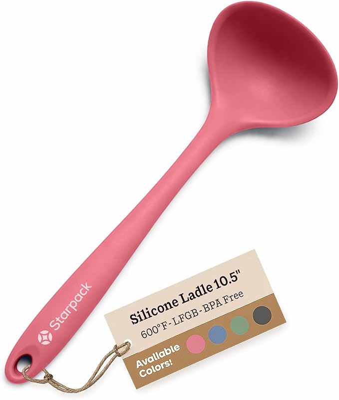 Starpack 'Ladle of Love' Premium Silicone Ladle Spoon - Soup Ladle High Heat Resistant to 600°F - Kitchen Laldes for Serving - Non Stick Silicone Ladle - Cooking Ladle Spoon - LFGB Grade Rubber Ladle
