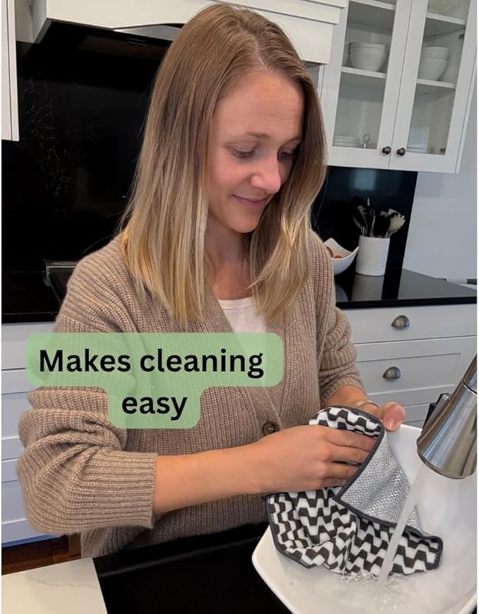 Severn Dish Cloths for Washing Dishes 4pk. Odor-Resistant Dish Rags with Non-Scratch Wire Scrubber Side for Kitchen Cleaning. Grime-Fighting Bamboo-Charcoal Microfiber 2-Sided Dishrags. Machine Wash