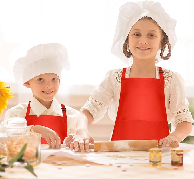 Morcheiong 8/12/24 Pack Adjustable Kids Apron Bulk with 2 Pockets Toddler Apron Kids Painting Aprons for Baking Painting