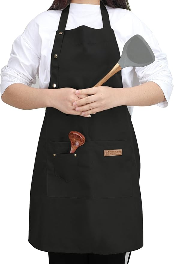 Kitchen Cooking Apron for Women Men with Big Pockets Canvas Waterproof Aprons for Server Pottery Artist Chef Apron