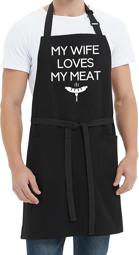 Kaidouma Funny Grilling Aprons for Husband Men - Men's Chef Cooking Grill BBQ Apron with 2 Pockets - Birthday Father's Day Christmas Valentines Day Gifts for Husband