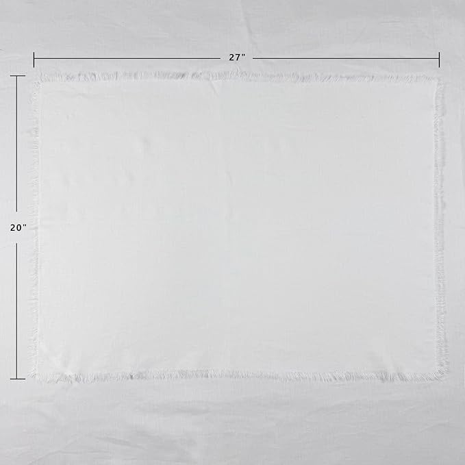 100% Pure Linen Kitchen Towel Set, Includes 2 Towels, 20" x 27", Handcrafted with Hanging Loop and Fringe Design (White)