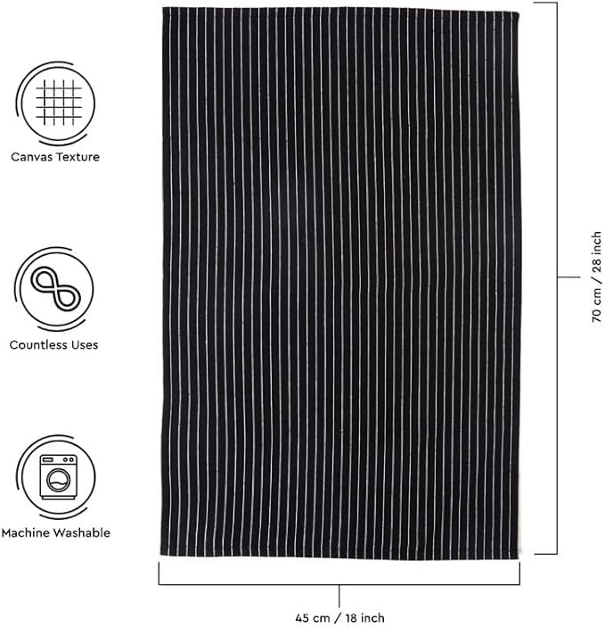 Encasa XO Cotton Kitchen Towel Set | Hand and Tea Cloth for Cleaning & Quick Drying, X-Large 28"x18" (Pack of 4) Highly Absorbent - Butcher Black