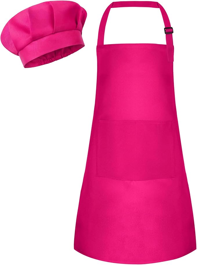 Kids Apron and Chef Hat Set Children Apron Adjustable with 2 Pockets Children Chef Painting for Cooking Baking
