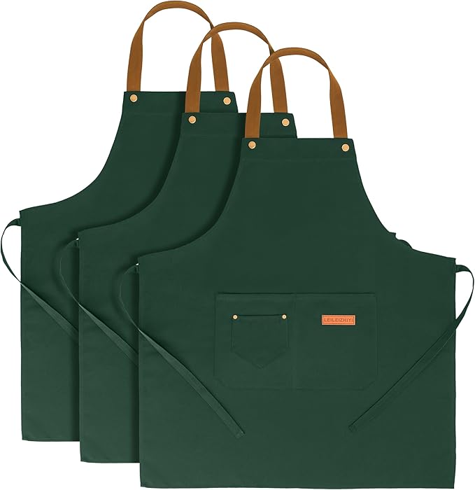 3 Pack Chef Apron Waterproof Adjustable with 2 Pockets for Men Women, Apron for Cooking Baking Restaurant