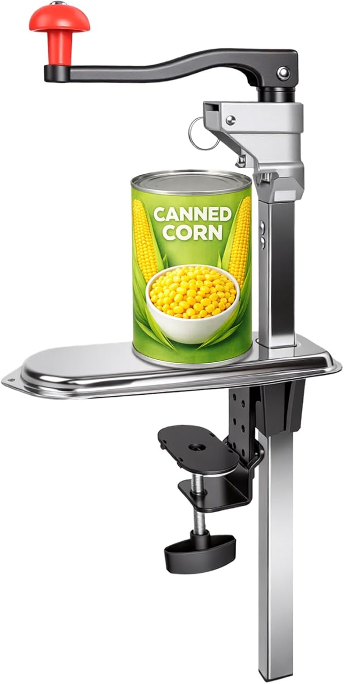 Heavy Duty Commercial Can Opener, Manual Can Opener with Blades and Plated Steel Base, Industrial Cans Opener Fits Big 10 Cans Up to 13" Tall for Restaurants/Hotels/Bars(Red)