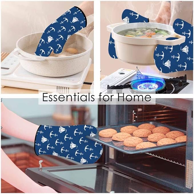 Ship Anchor Oven Mitts and Pot Holders Sets Sailing Vessel Sea Travel Heat Resistant 3pcs for Cooking Baking BBQ