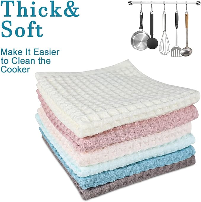 vfaejll 6 Pack Waffle Weave Dish Cloths, 13x13 Inch 100% Cotton Kitchen Towels for Washing Dishes - Super Absorbent, Quick Drying Dish Rags (Mixed Colors)