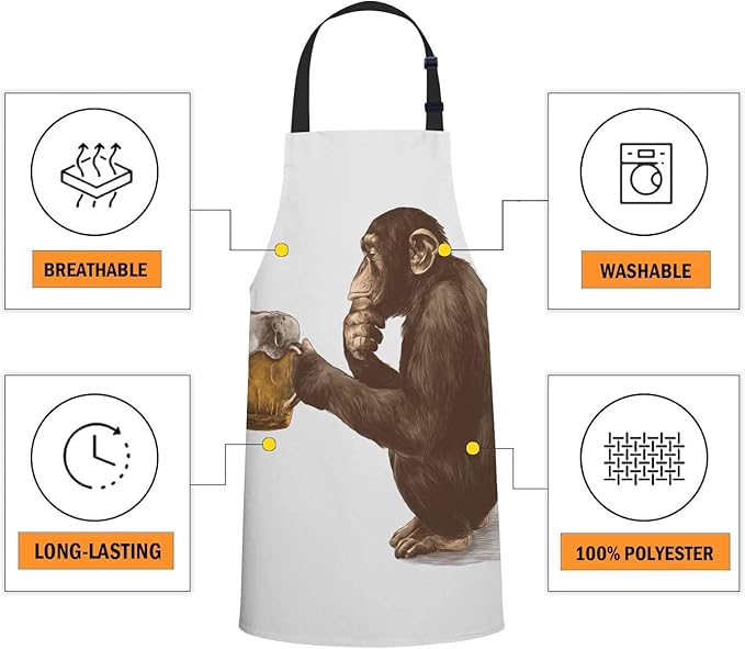 oFloral Monkey Apron Adjustable Apron Cooking Kitchen Chef Women Men Aprons for Home Kitchen, Restaurant, Coffee House, Baking Gardening BBQ