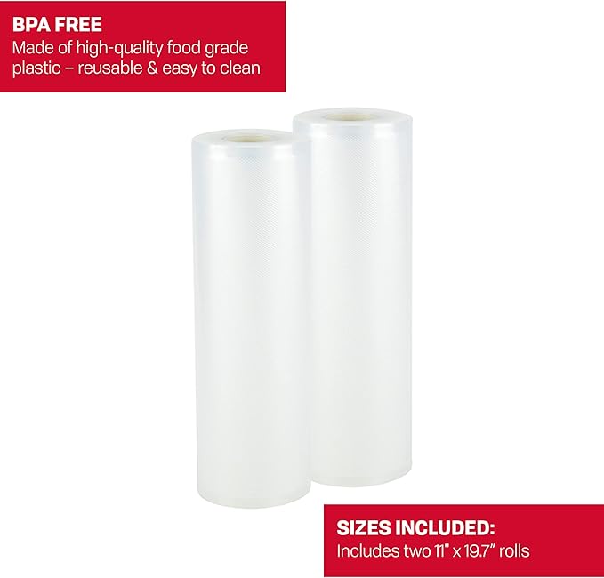 NESCO VS-04R Two 11" x 20' Vacuum Sealer Rolls for Custom-sized Vacuum Sealer Bags Compatible with Nesco-vacuum sealers and other brands,(Pack of 6)