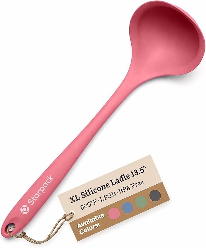 Starpack 'Ladle of Love' XL Premium Silicone Ladle Spoon - Up-to 600°F High Heat Resistant Soup Ladles - Kitchen Ladles for Serving, Rubber Non Stick Silicone Spoons, LFGB Grade Cooking Spoon