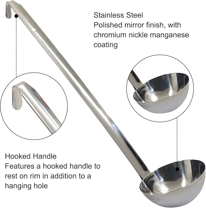 4 Oz Stainless Steel Ladle, 3 Pcs Sturdy Soup Ladle, 11.8" Long Handle Length for Stirring, Portioning and Serving Soup and Stew in Restaurants and Home (3.15" Bowl Diameter）