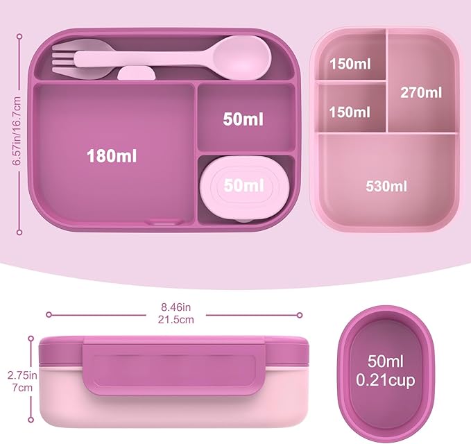 Caperci Stackable Bento Lunch Box for Adult & Teens - Reinforced Leak-Proof Lunch Container 4-Compartment with Utensils & Sauce Container, BPA-Free, Dishwasher/Microwave Safe, 47oz (Cherry Blossom)