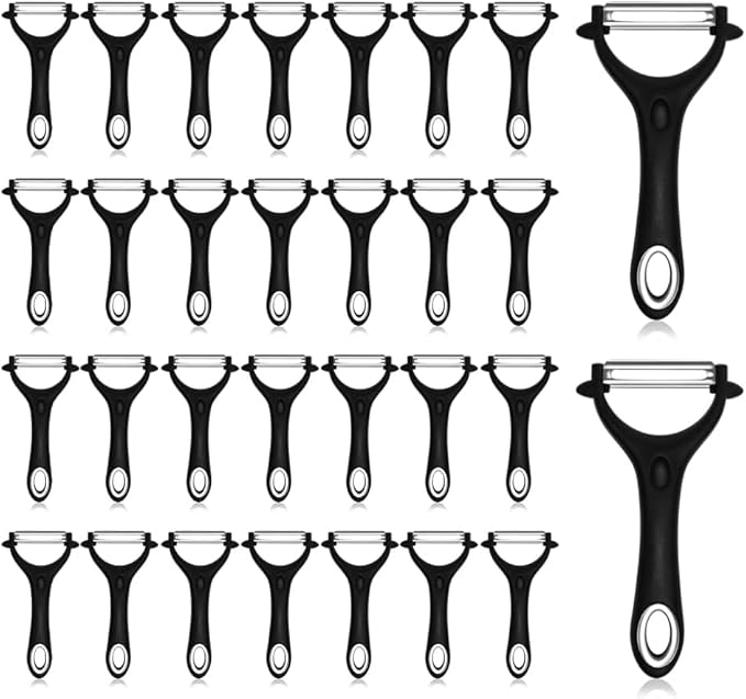 30 Pack Vegetable Potato Peeler for Kitchen,Ergonomic Soft-Touch Handle-Black (Black, 30 Pack)