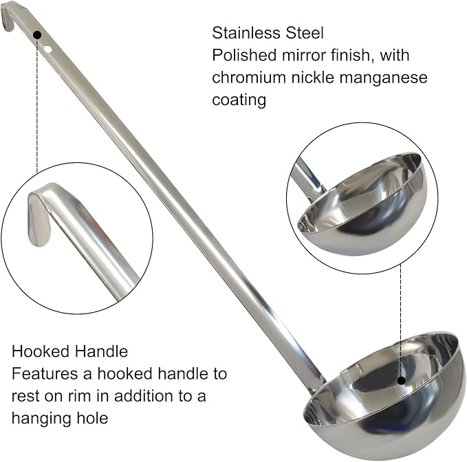10 Oz Stainless Steel Ladle, 3 Pcs Sturdy Soup Ladle, 15" Long Handle Length for Stirring, Portioning and Serving Soup and Stew in Restaurants and Home (4.17" Bowl Diameter）