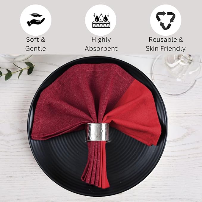 Set of 6 Cloth Dinner Napkins 100% Cotton - Soft Durable Washable - for Dining Parties Weddings Christmas Easter and Everyday Use Farmhouse Table Cloth Napkins 18x18 Inch Red
