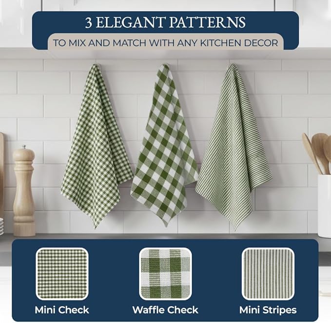 LANE LINEN Dish Towel and Dishcloth Set - 20 Pc Cotton Towels, Heat Resistant Kitchen Mitts and Pot Holders, Olive