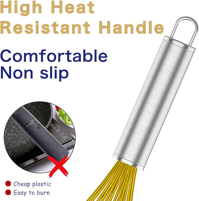 OYV Yellow Silicone Whisk, Professional Whisks For Cooking Non-Scratch, Stainless Steel & Silicone Wisk, Plastic Rubber Whisk Tool For Nonstick Cookware Pans, Silicon Wisks Set of 3.