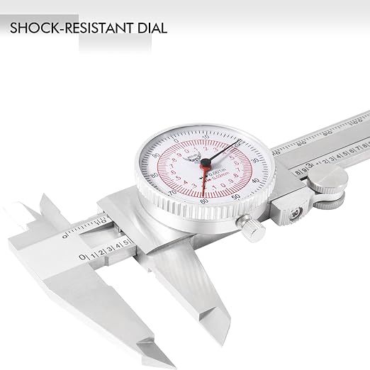 PECtools 6 Inch Dial Caliper, DIN 862 Double Dial Inch/Metric Combined Caliper, 0-150mm, 0.001"/0.02mm Resolution, Shock & Oil Resistant, with Case