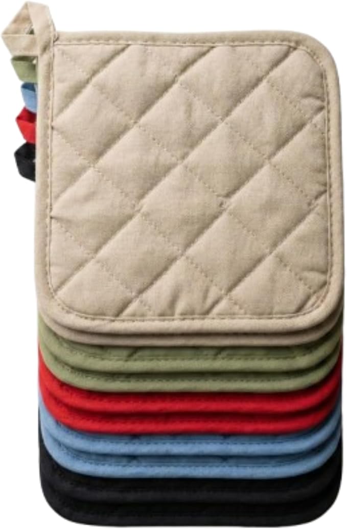 Lobyn Value Packs Economical Lightweight Bulk Potholders Ten (10) Pack Everyday Quality 6.5" Square Perfect for Craft Projects Multi Color