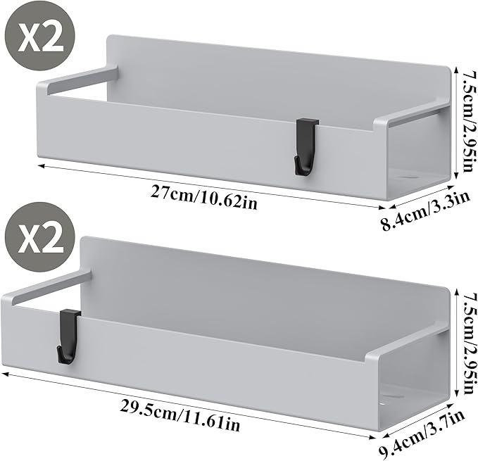 HuggieGems 4 Pack Magnetic Spice Rack Organizer for Refrigerator and Oven, Light Gray Fridge Organizers and Storage for Kitchen