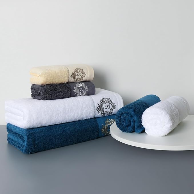 Luxury Bathroom Super Soft and Highly Absorbent Premium 100% Cotton Bath Towel Set for Gifts (White-B)