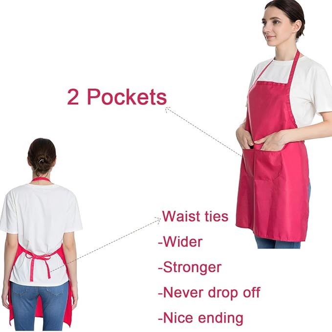 Pink 6PCS Apron for Women Adult Unisex Durable with 2 Front Pockets Washable Chef Cooking Baking Kitchen Restaurant Crafting Painting Aprons