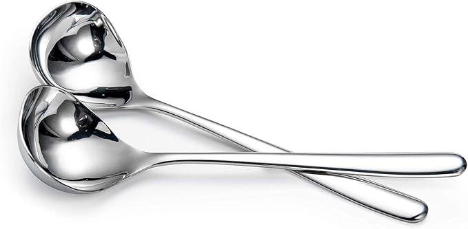 IMEEA 8-Inch Stainless Steel Sauce Ladle with Long Handle, Small Serving Ladle for Gravy, Dressing & Toppings, Set of 4