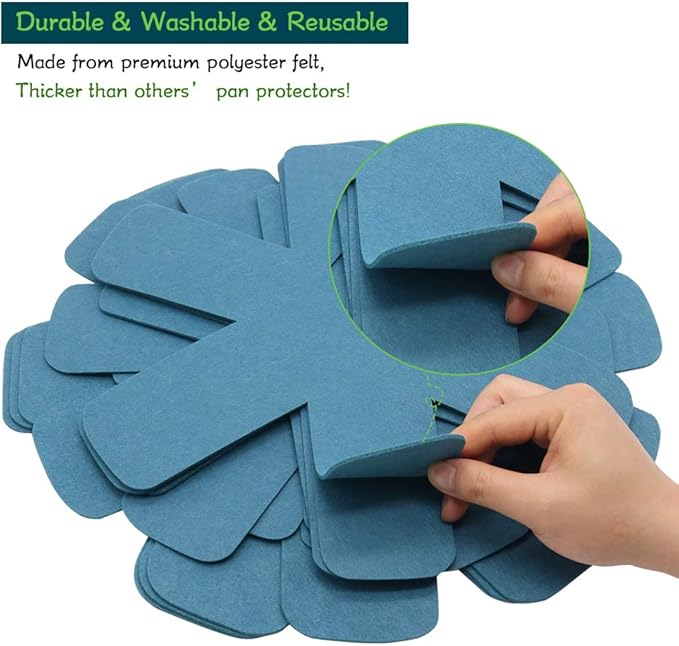 Pan Pot Protectors, Larger & Thicker Pan Protector Pads, 3 Different Sizes, 12 Pcs Pot Seperator Pads for Protecting and Stacking Your Cookware(Cyan)