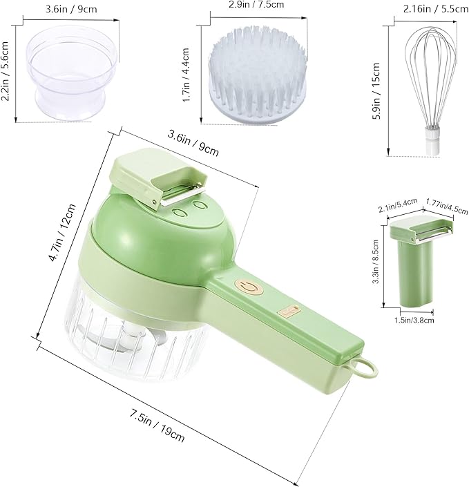 5 in 1 Electric Vegetable Chopper Set, Electric Food Processor with Egg & Cream Beater and Clean Brush, Multifunction Handheld Veggie Chopper for Salad Onion Chili Pepper Celery Meat Ginger