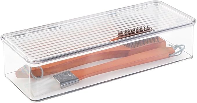 mDesign BBQ Grill Accessories Organizer Box for Cooking Utensils - Clear