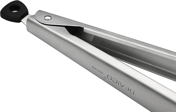 Devico Kitchen Tongs for Cooking, 2-Piece 12 inch 18/8 Stainless Steel Metal BBQ Grill Tongs with Lock