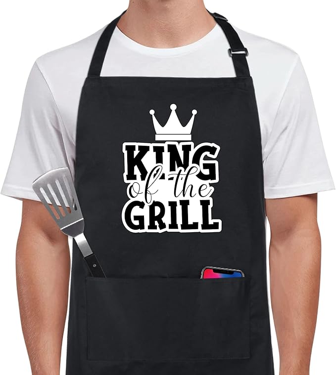 Xornis 100% Cotton Funny Apron with 2 Pockets for Men Women BBQ Grilling Adjustable Bib Black Aprons Gifts Cooking Kitchen