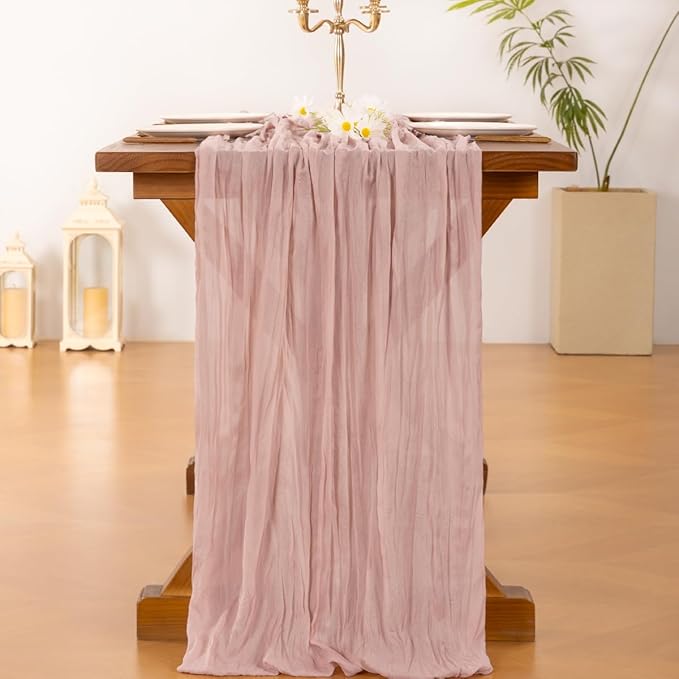 Socomi10pcs Pink Cheesecloth Table Runner Boho Rustic Gauze Dusty Pink Easter Spring 120 inch 10FT Cheese Cloth Runner for Wedding Party Baby Shower Birthday Home Decor Holiday Decorations