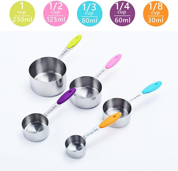 Measuring Cups and Spoons Set of 10 Piece, 18/8 Stainless Steel Nesting Measuring Cups Set for Cooking, Measuring Spoons Set