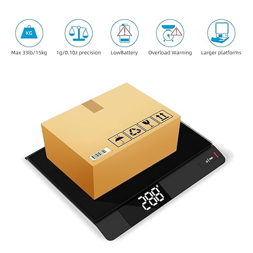 UNIWEIGH Digital Postal Scale with Backlit LCD, 15kg Grams/Oz/Lb/ML, Tare Function, Auto-Off, Large Platform for Mailing, Cooking, and Small Packages