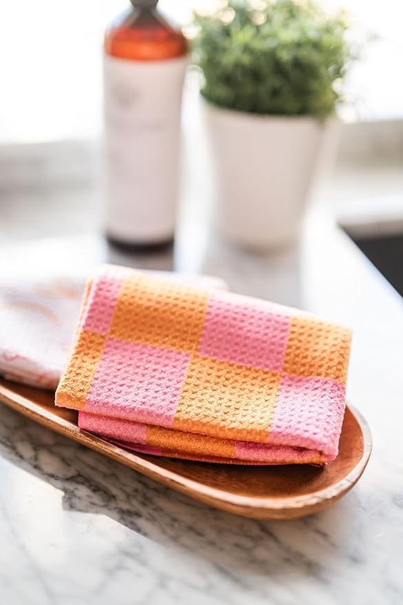 2 Pack Double Sided Kitchen Towels || Dish Towels || Quick Dry || Designer Prints || Highly Absorbent || Hanging Hook (Pink)