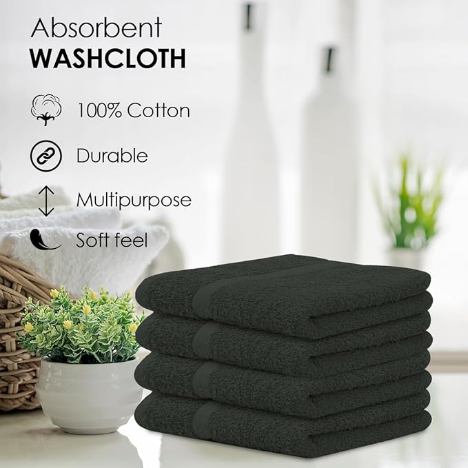 Avalon Towels Cotton Washcloths 24-Pack – 12 x 12 Inch Grey Super Soft & Absorbent Ring-Spun Cotton Wash Cloths for Face, Bath, Spa, Gym, Hotel & Cleaning