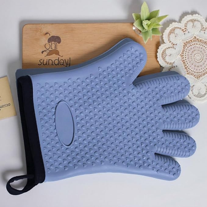 Extra Long Heat Resistant Silicone Oven Mitts Set, Non-Slip Cooking Gloves with Quilted Cotton Liner, Flexible Waterproof Pot Holders for Baking, BBQ, Grilling – 2-Pack (Grey)