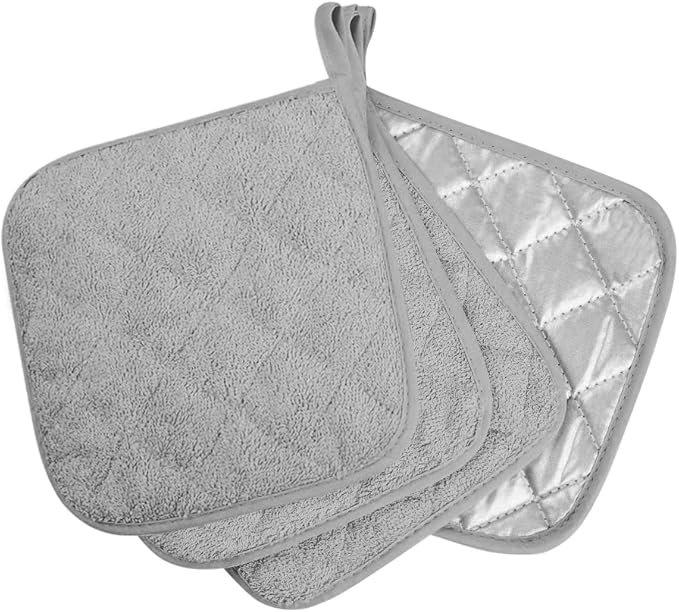 meioro 4-Pack Pot Holders for Kitchen High Heat Resistant Potholder, 100% Cotton Hot Pads, Quilted Terry Hot Pot Holder Set for Kitchens, Washable Trivet for Cooking and Baking 7x7 Inches (Dark Grey)