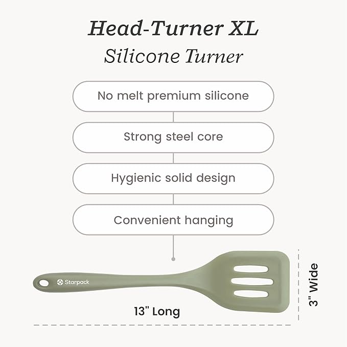 Starpack 'Head Turner' XL Premium Silicone Turner and Slotted Spatula - 13" Turning Spatulas High Heat Resistant to 600°F - Silicone Slotted Spatulas for Cooking - Non Stick Rubber Turning Spatula