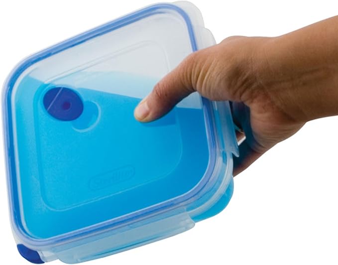 Sterilite Ultra-Seal 4 Cup Square, Airtight Food Storage Container, Latching Lid, Microwave and Dishwasher Safe, Clear With Blue Gasket, 6-Pack