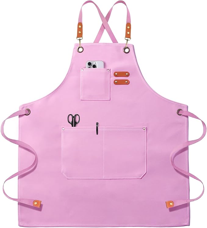OUNLEN Chef Apron for Men Women Canvas Aprons with 3 Pockets Cross Back Resistant Work Apron for Cooking