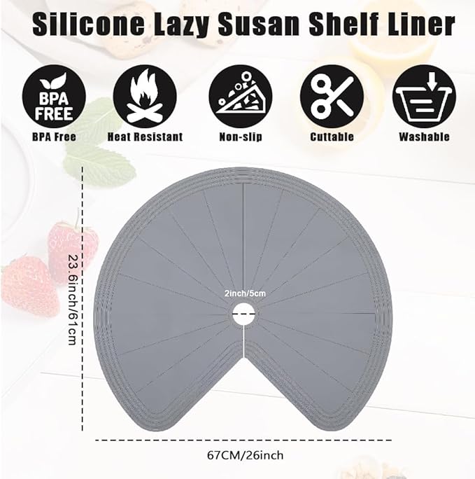 2 PCS 26" Lazy Susan Shelf Liner, Jaxbo Silicone Lazy Susan Liner for Dual Tier Pie Cut Organizer,Non-Slip Thermal Protection Mat