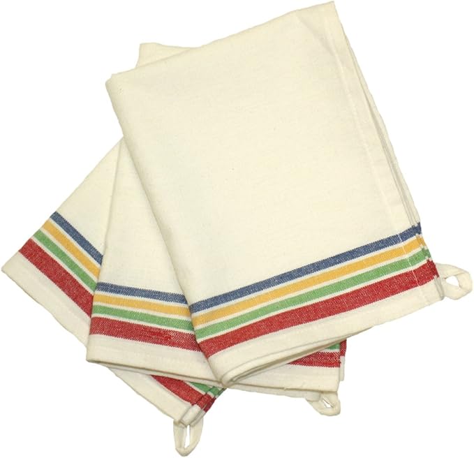 Aunt Martha's 18-Inch by 28-Inch Package of 3 Vintage Dish Towels,Cotton, Multi Striped, MultiStripe