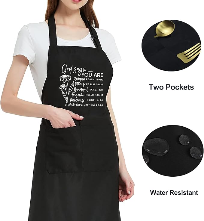 Funny Waterdrop Resistant Aprons for Women with 2 Pockets, Adjustable Bib Chef Kitchen Apron for Cooking Baking