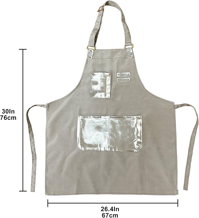 Barista Tools Apron for Women Hairstylists Servers Waterproof Canvas Kitchen Apron with 3 Pockets for Cooking Gardening